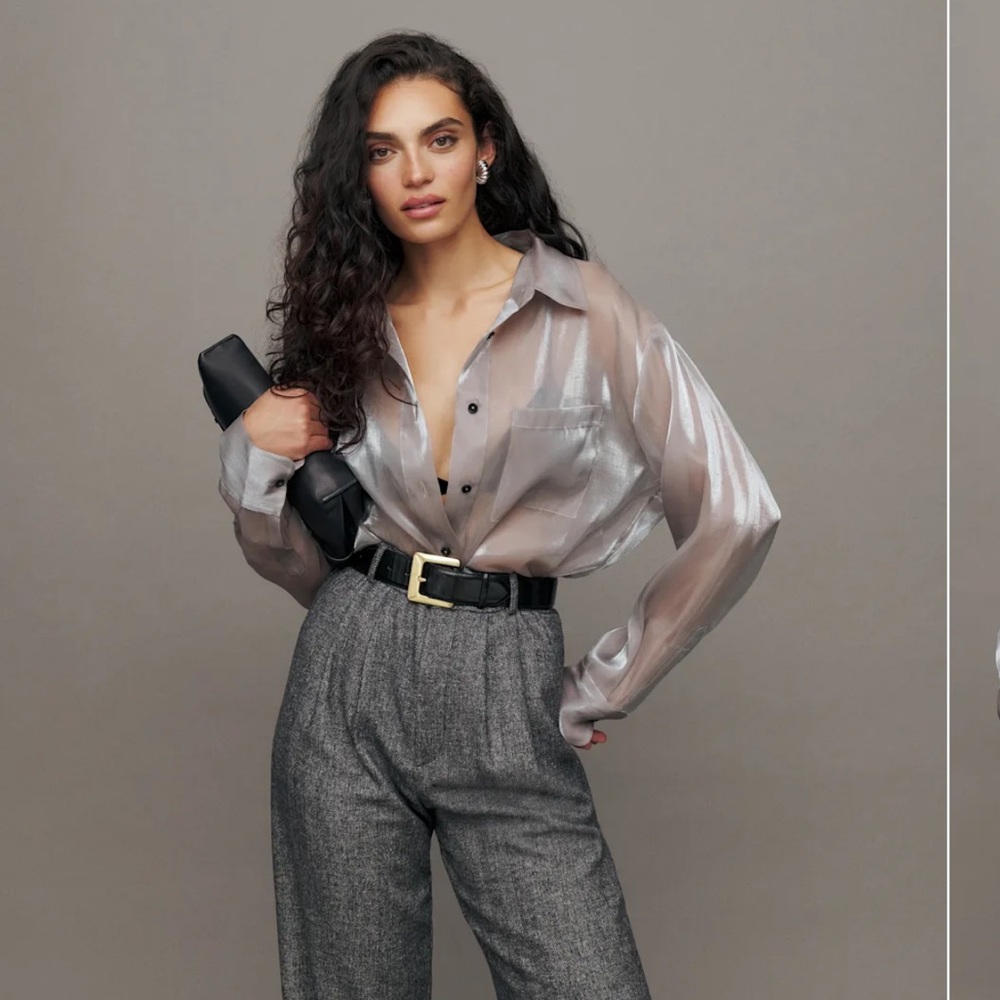Reformation Oversized Sheer Shirt XS in Silver